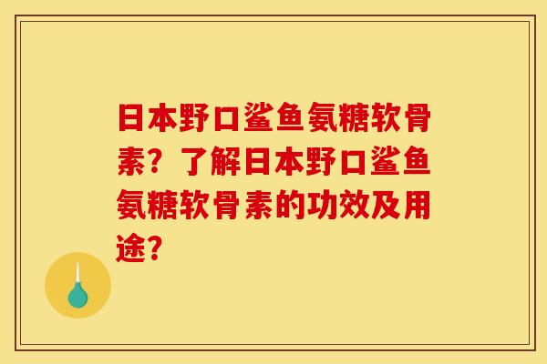 日本野口鲨鱼氨糖软骨素？了解日本野口鲨鱼氨糖软骨素的功效及用途？