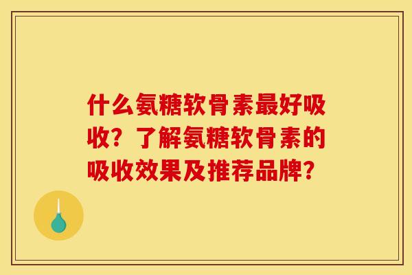 什么氨糖软骨素最好吸收？了解氨糖软骨素的吸收效果及推荐品牌？
