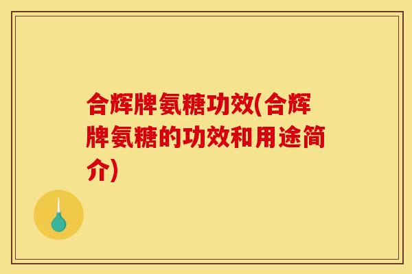 合辉牌氨糖功效(合辉牌氨糖的功效和用途简介)