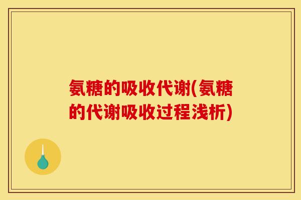 氨糖的吸收代谢(氨糖的代谢吸收过程浅析)