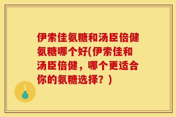 伊索佳氨糖和汤臣倍健氨糖哪个好(伊索佳和汤臣倍健，哪个更适合你的氨糖选择？)