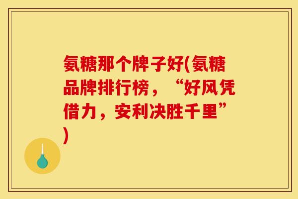 氨糖那个牌子好(氨糖品牌排行榜，“好风凭借力，安利决胜千里”)