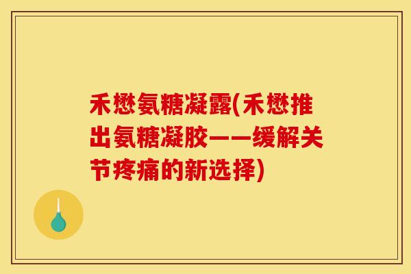 禾懋氨糖凝露(禾懋推出氨糖凝胶——缓解关节疼痛的新选择)