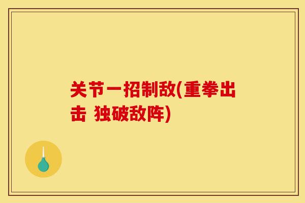 关节一招制敌(重拳出击 独破敌阵)