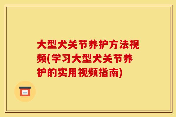 大型犬关节养护方法视频(学习大型犬关节养护的实用视频指南)
