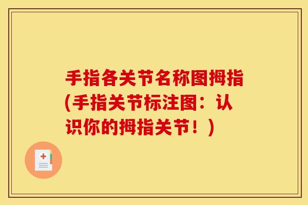 手指各关节名称图拇指(手指关节标注图：认识你的拇指关节！)