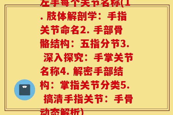 左手每个关节名称(1. 肢体解剖学：手指关节命名2. 手部骨骼结构：五指分节3. 深入探究：手掌关节名称4. 解密手部结构：掌指关节分类5. 搞清手指关节：手骨动态解析)