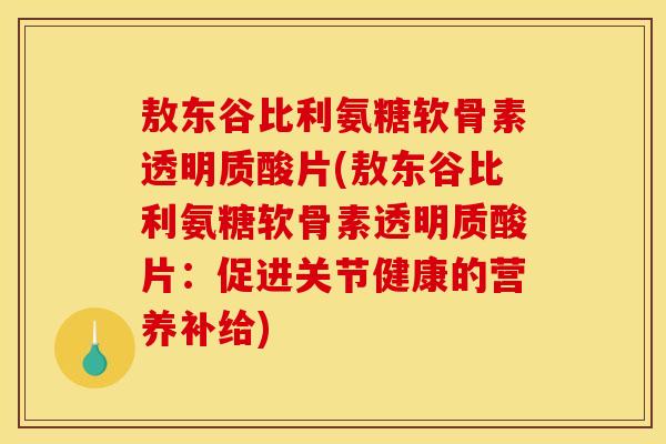 敖东谷比利氨糖软骨素透明质酸片(敖东谷比利氨糖软骨素透明质酸片：促进关节健康的营养补给)
