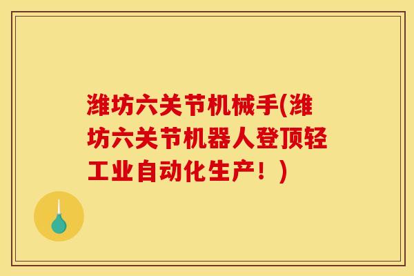 潍坊六关节机械手(潍坊六关节机器人登顶轻工业自动化生产！)