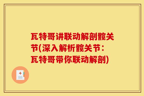 瓦特哥讲联动解剖髋关节(深入解析髋关节：瓦特哥带你联动解剖)