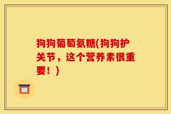 狗狗葡萄氨糖(狗狗护关节,这个营养素很重要!) 狗狗葡萄氨糖(狗狗护关节,这个营养素很重要!)