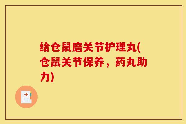 给仓鼠磨关节护理丸(仓鼠关节保养,药丸助力) 给仓鼠磨关节护理丸(仓鼠关节保养,药丸助力)