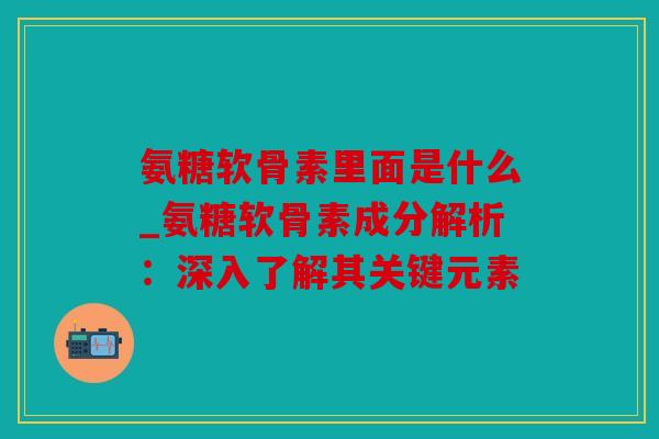 氨糖软骨素里面是什么_氨糖软骨素成分解析：深入了解其关键元素