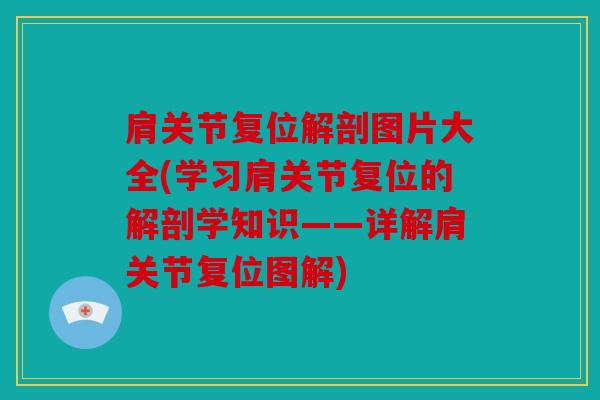 肩关节复位解剖图片大全(学习肩关节复位的解剖学知识——详解肩关节复位图解)