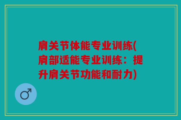 肩关节体能专业训练(肩部适能专业训练:提升肩关节功能和耐力) 肩关节体能专业训练(肩部适能专业训练:提升肩关节功能和耐力)