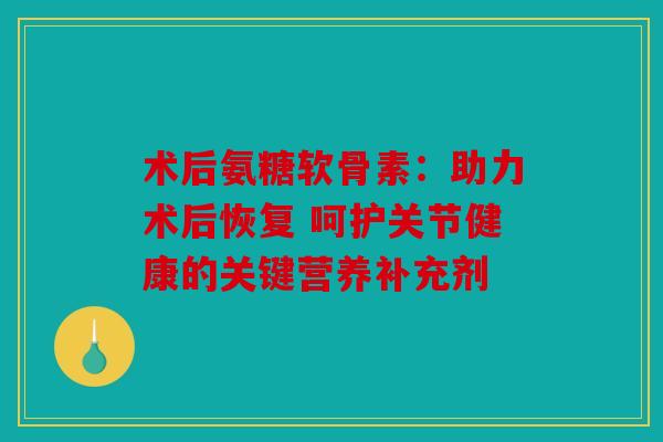术后氨糖软骨素：助力术后恢复 呵护关节健康的关键营养补充剂