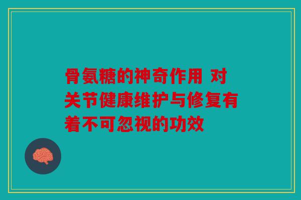 骨氨糖的神奇作用 对关节健康维护与修复有着不可忽视的功效